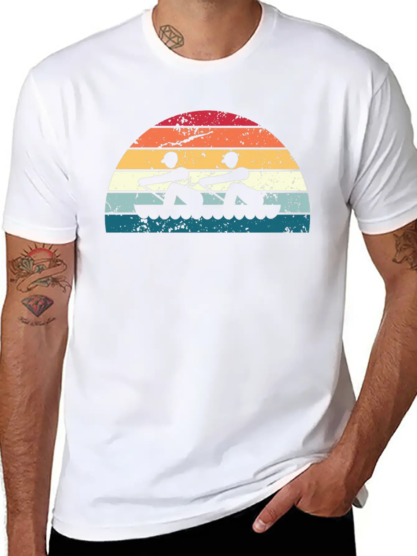 Retro Rowing Sunset Vintage Row Sunrise Stylish Everyday T-Shirt – Unisex Basic Cotton Tee