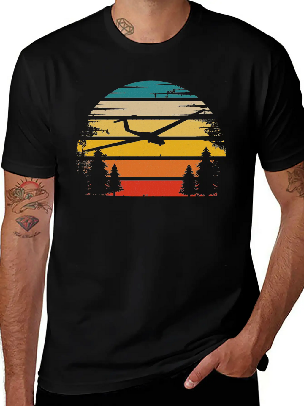 Retro Sun And Sailplane - (B) Classic Cotton Tee – Unisex Comfort For Any Season