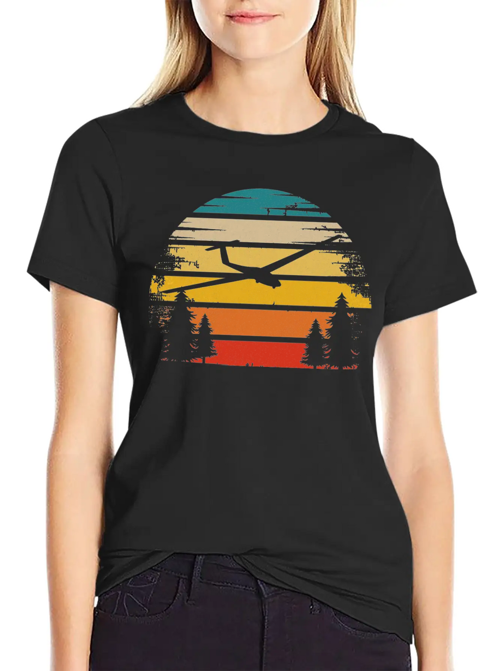 Retro Sun And Sailplane - (B) Classic Cotton Tee – Unisex Comfort For Any Season