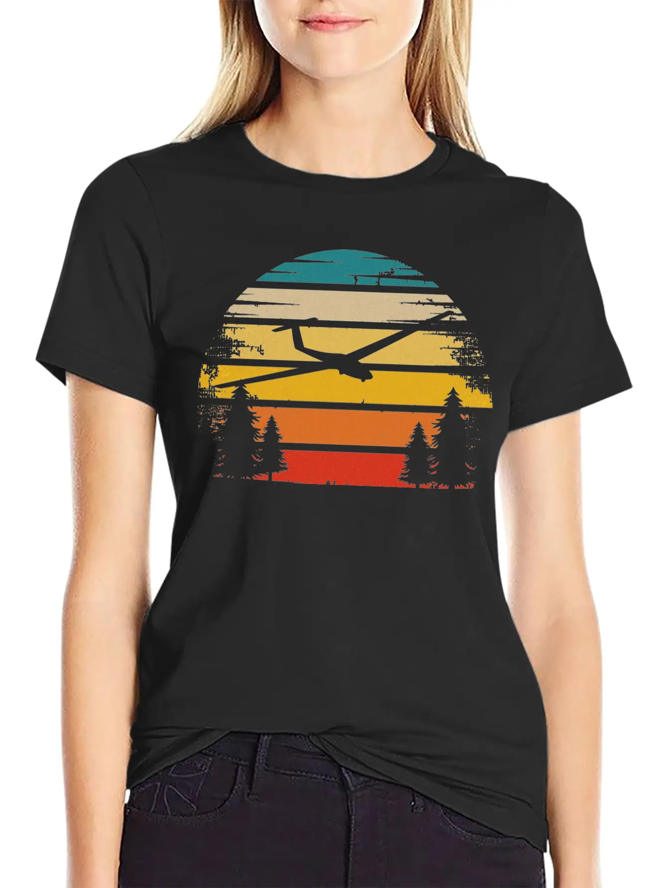 Retro Sun And Sailplane - (B) Classic Cotton Tee – Unisex Comfort For Any Season