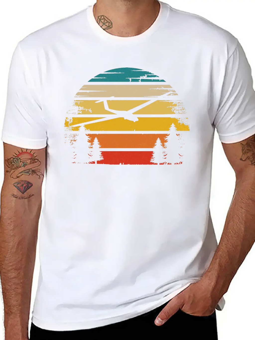 Retro Sun And Sailplane - (B) Classic Cotton Tee – Unisex Comfort For Any Season