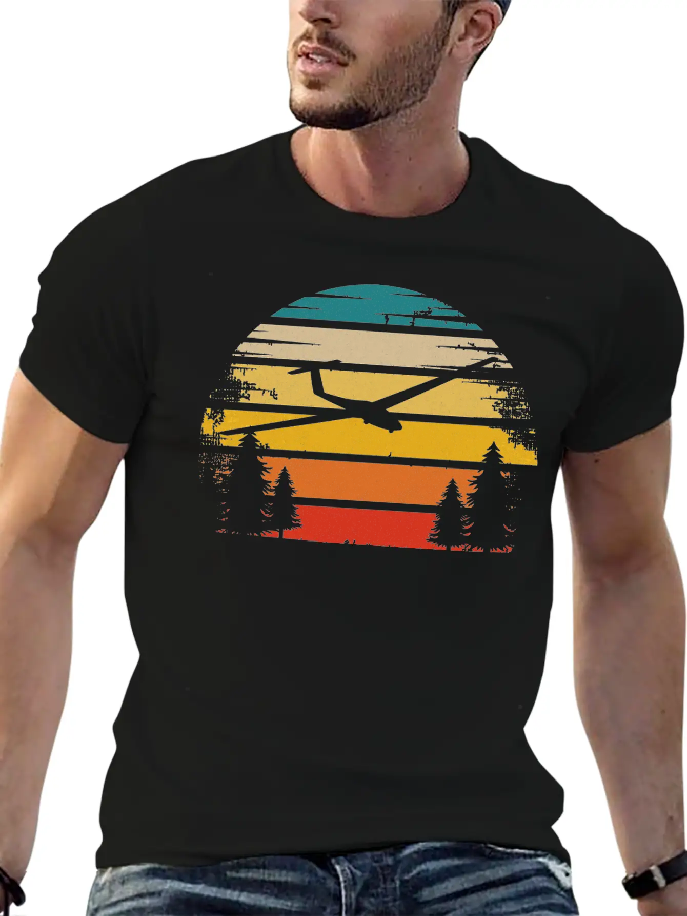 Retro Sun And Sailplane - (B) Classic Cotton Tee – Unisex Comfort For Any Season