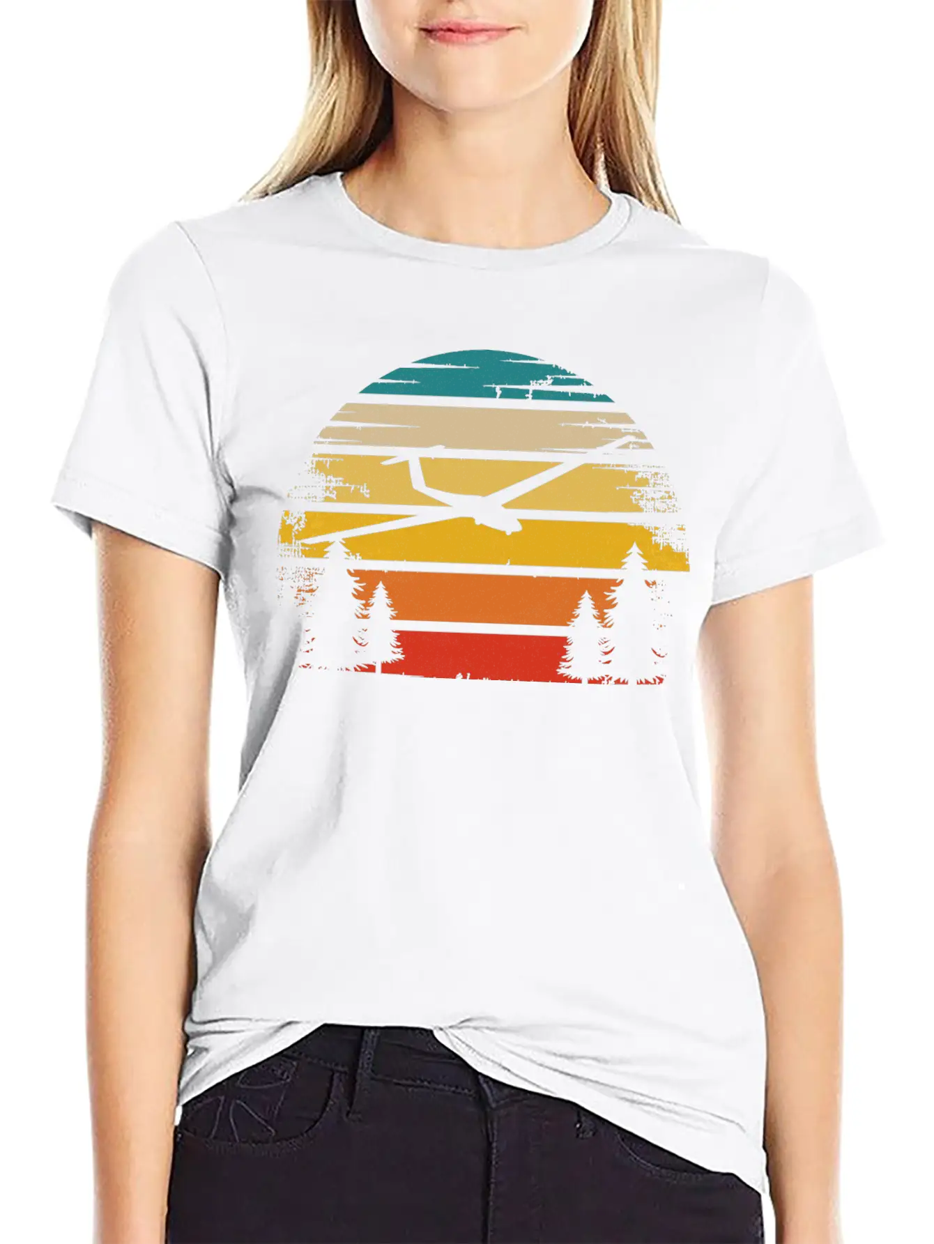 Retro Sun And Sailplane - (B) Classic Cotton Tee – Unisex Comfort For Any Season