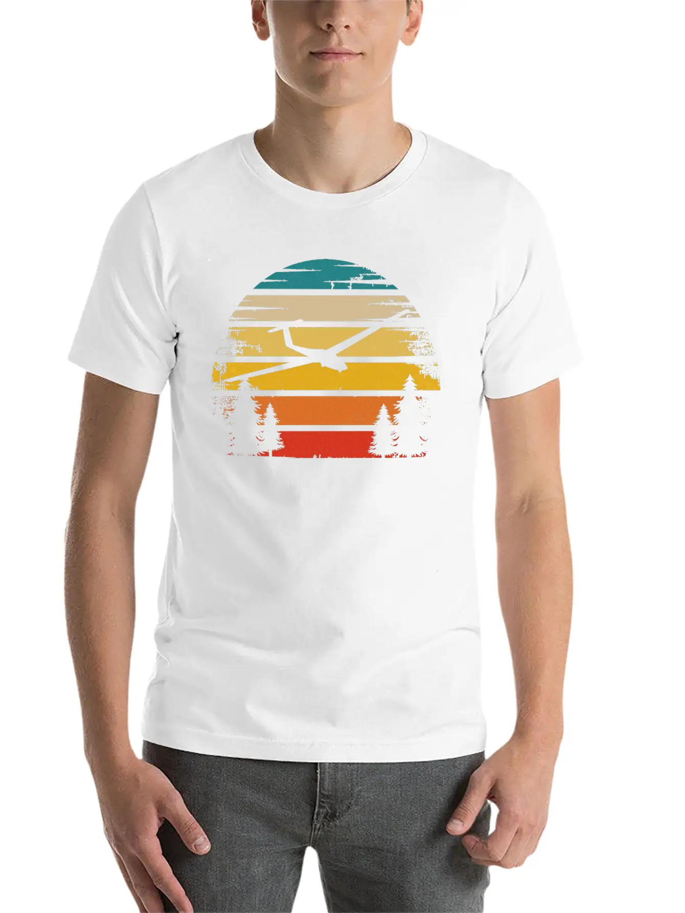 Retro Sun And Sailplane - (B) Classic Cotton Tee – Unisex Comfort For Any Season