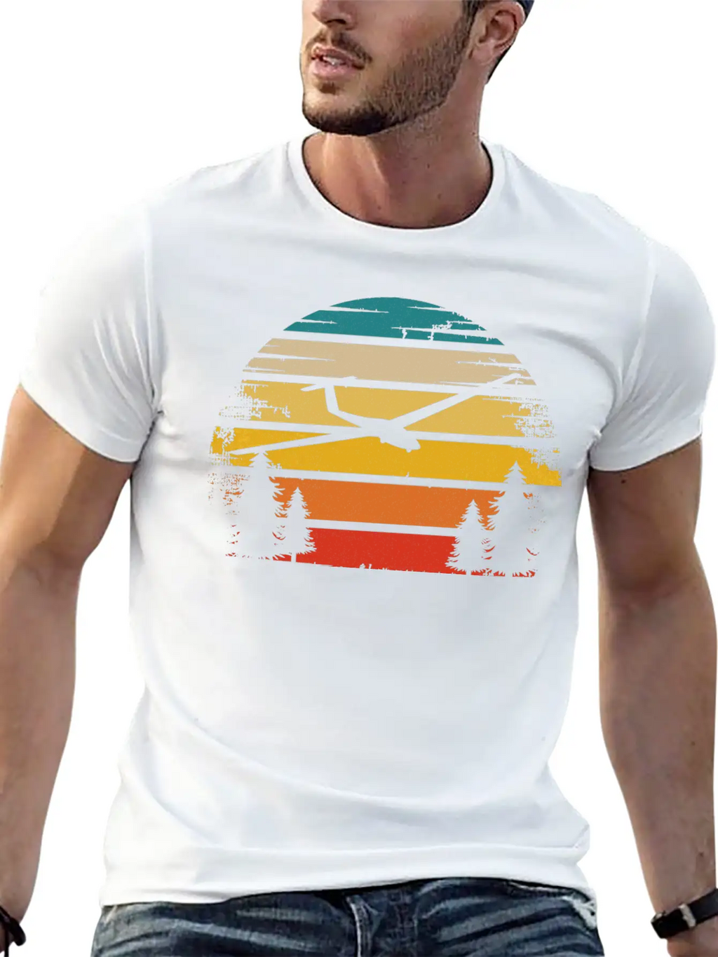 Retro Sun And Sailplane - (B) Classic Cotton Tee – Unisex Comfort For Any Season