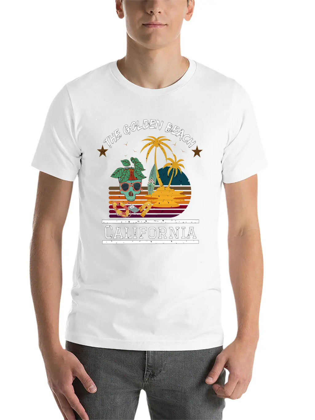Retro Sunrise Desi, The Golden Beach , California Stylish Everyday T-Shirt – Unisex Basic Cotton Tee