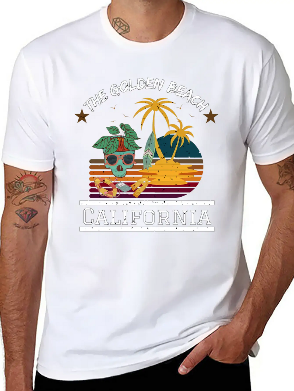 Retro Sunrise Desi, The Golden Beach , California Stylish Everyday T-Shirt – Unisex Basic Cotton Tee