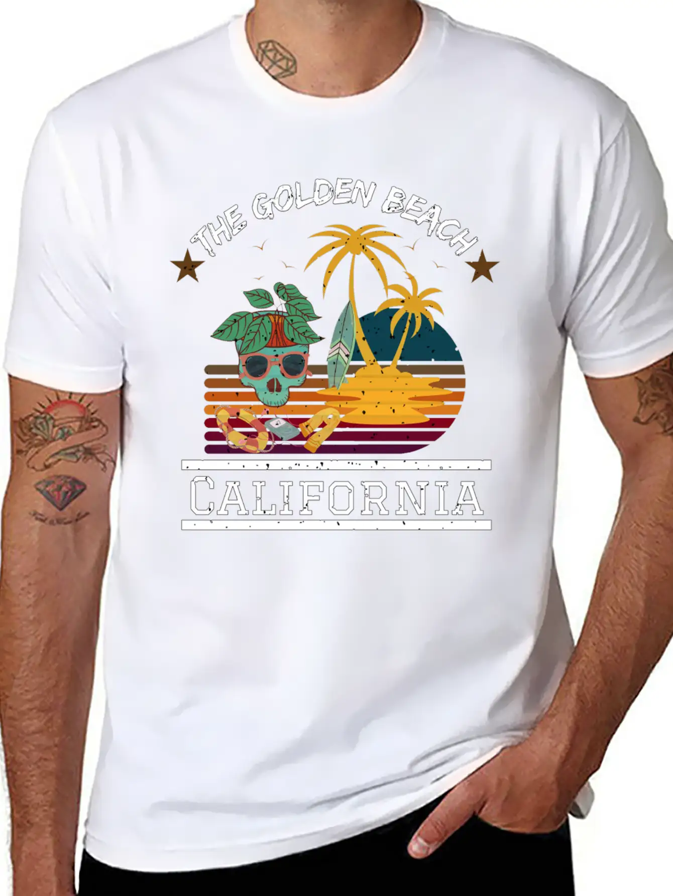 Retro Sunrise Desi, The Golden Beach , California Stylish Everyday T-Shirt – Unisex Basic Cotton Tee