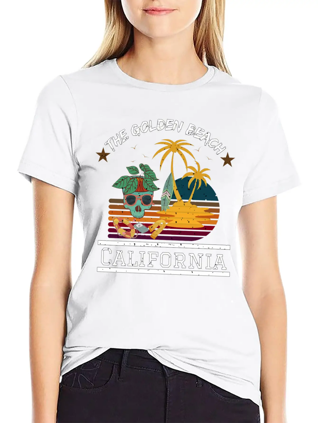 Retro Sunrise Desi, The Golden Beach , California Stylish Everyday T-Shirt – Unisex Basic Cotton Tee