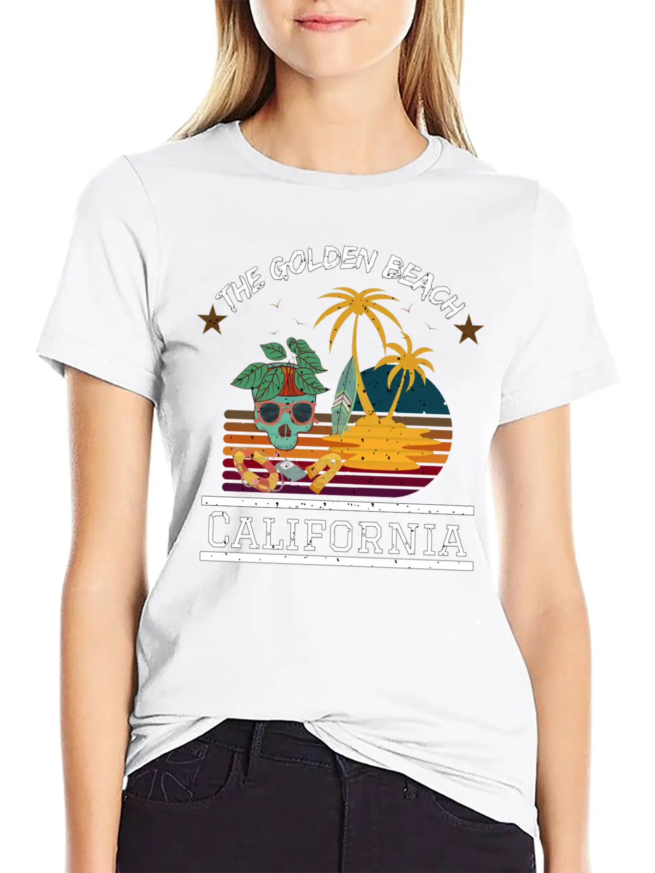 Retro Sunrise Desi, The Golden Beach , California Stylish Everyday T-Shirt – Unisex Basic Cotton Tee