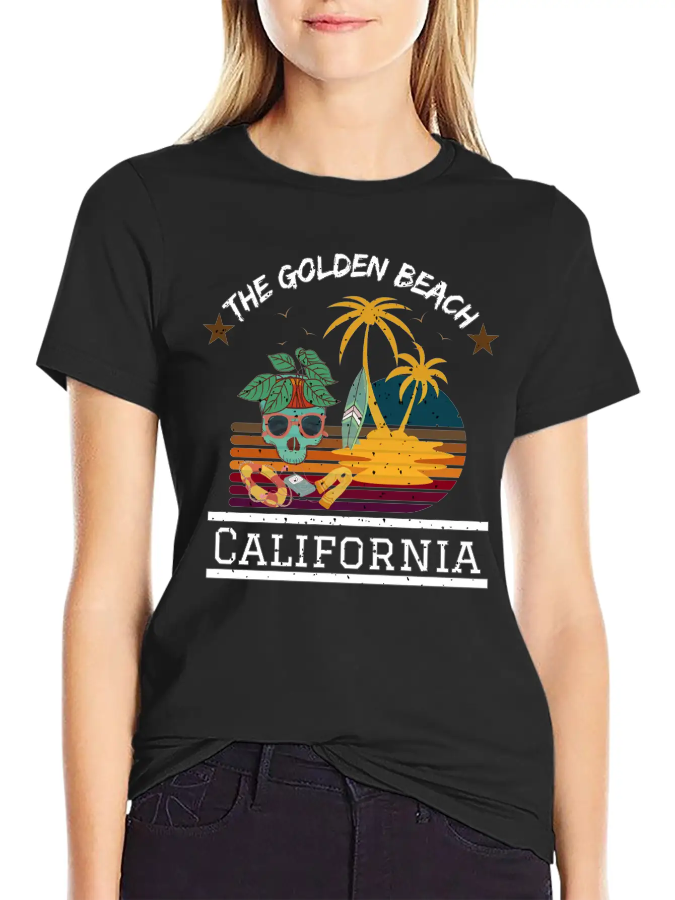 Retro Sunrise Desi, The Golden Beach , California Stylish Everyday T-Shirt – Unisex Basic Cotton Tee