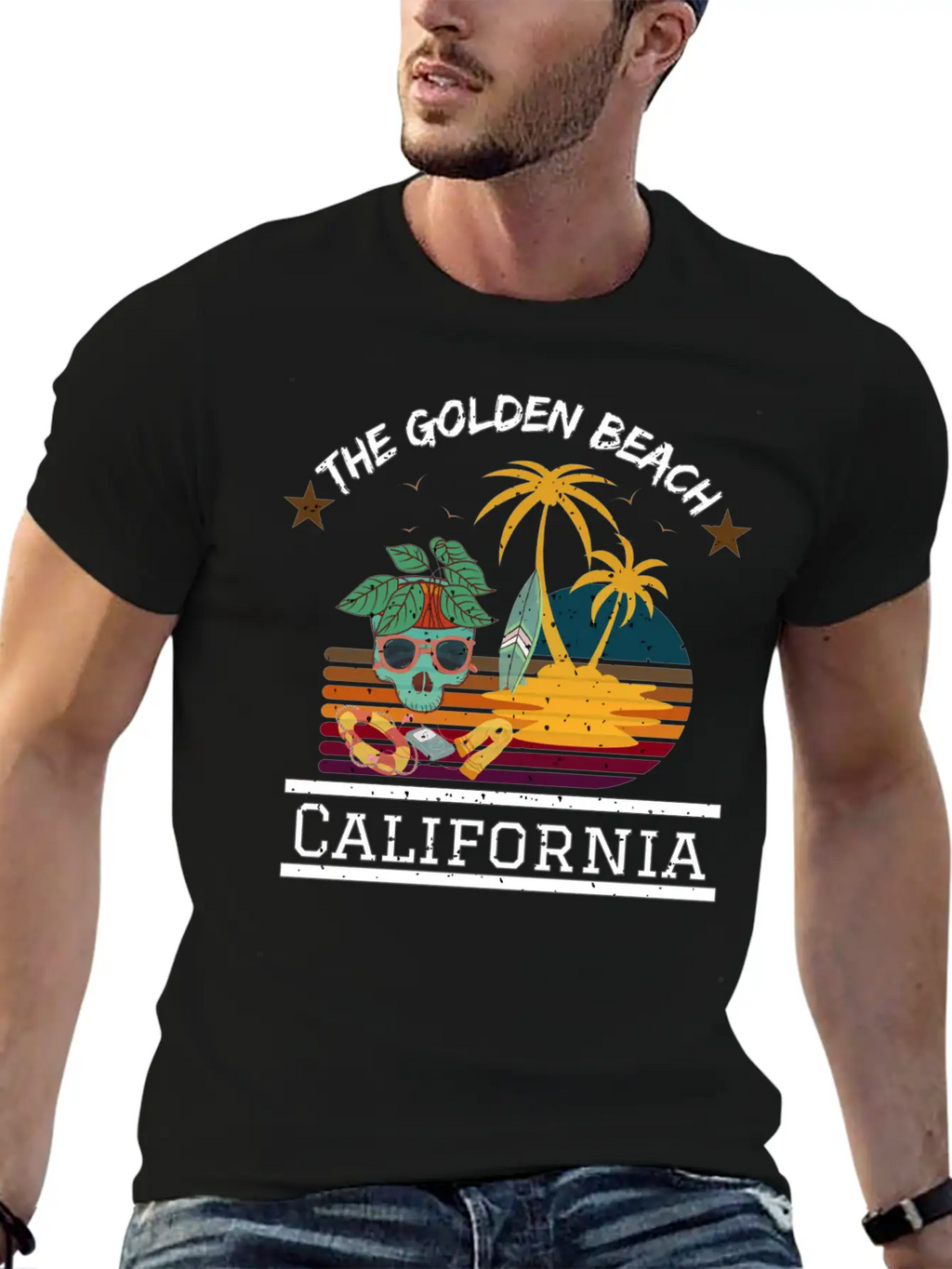 Retro Sunrise Desi, The Golden Beach , California Stylish Everyday T-Shirt – Unisex Basic Cotton Tee