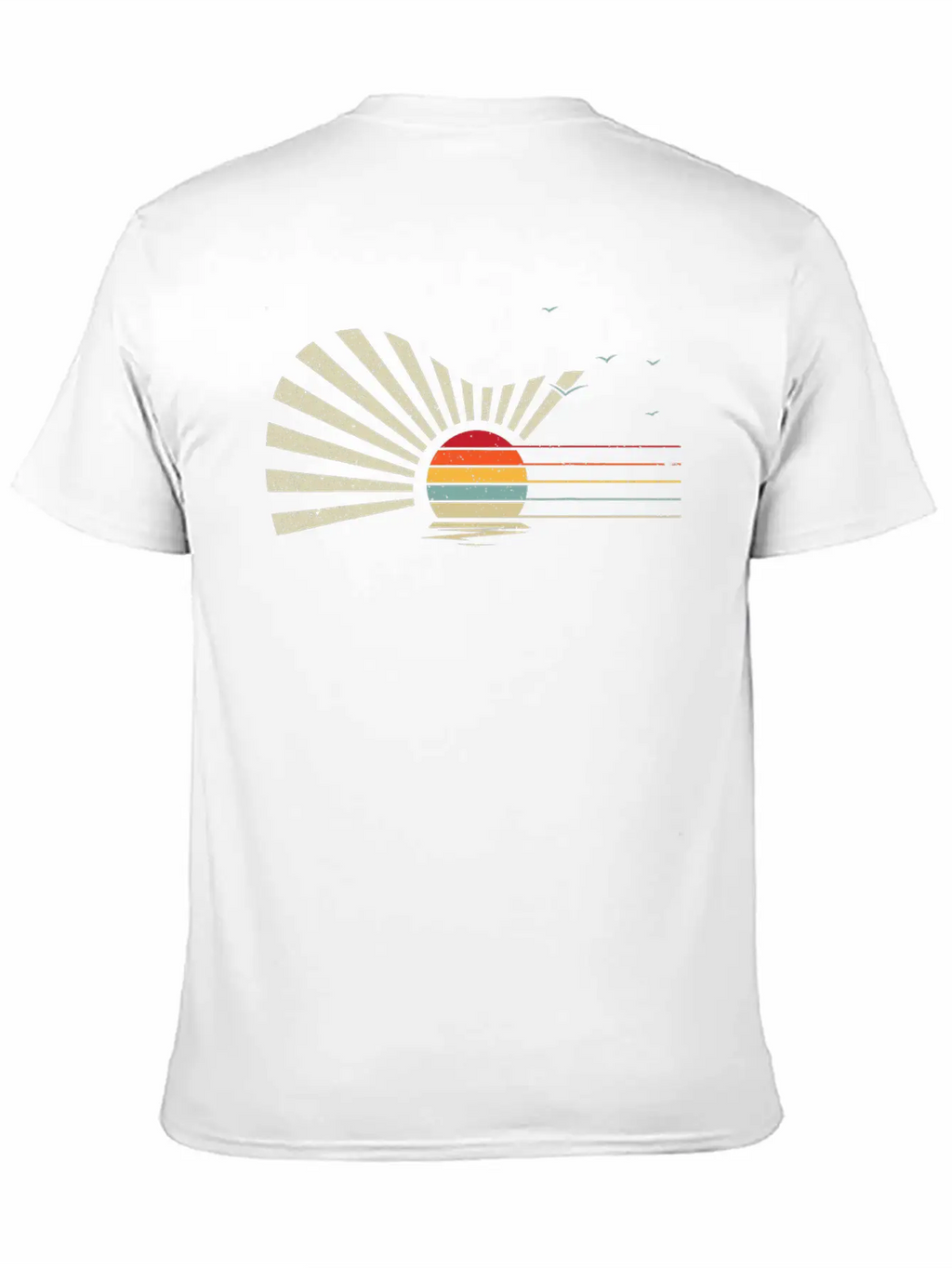 Retro Sunset Acoustic Guitar Nature Birds Sea Breathable Graphic T-Shirt – Perfect For Casual Days