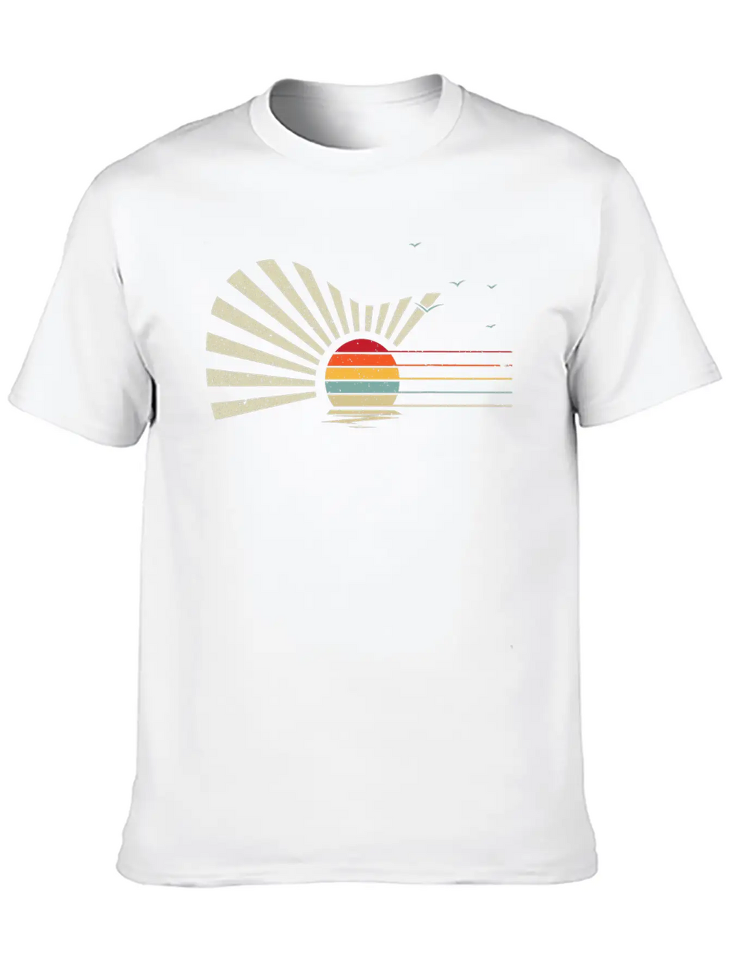 Retro Sunset Acoustic Guitar Nature Birds Sea Breathable Graphic T-Shirt – Perfect For Casual Days
