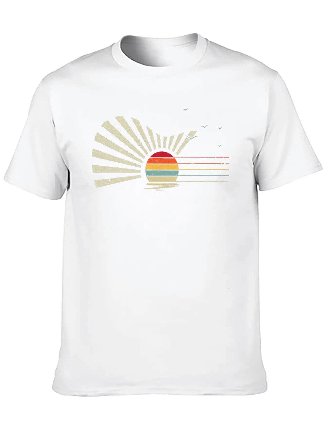 Retro Sunset Acoustic Guitar Nature Birds Sea Breathable Graphic T-Shirt – Perfect For Casual Days