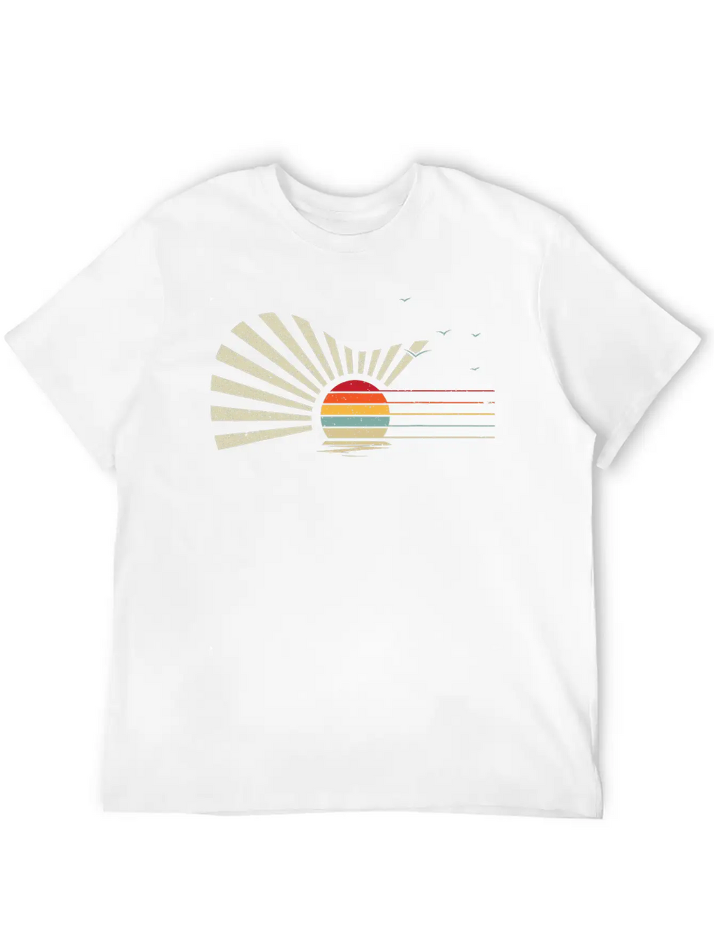 Retro Sunset Acoustic Guitar Nature Birds Sea Breathable Graphic T-Shirt – Perfect For Casual Days