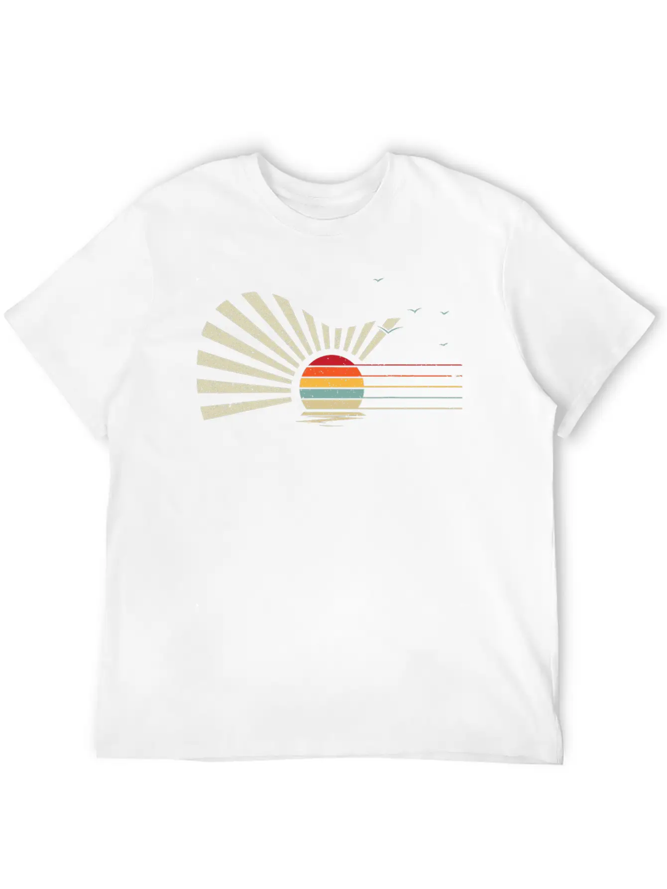 Retro Sunset Acoustic Guitar Nature Birds Sea Breathable Graphic T-Shirt – Perfect For Casual Days