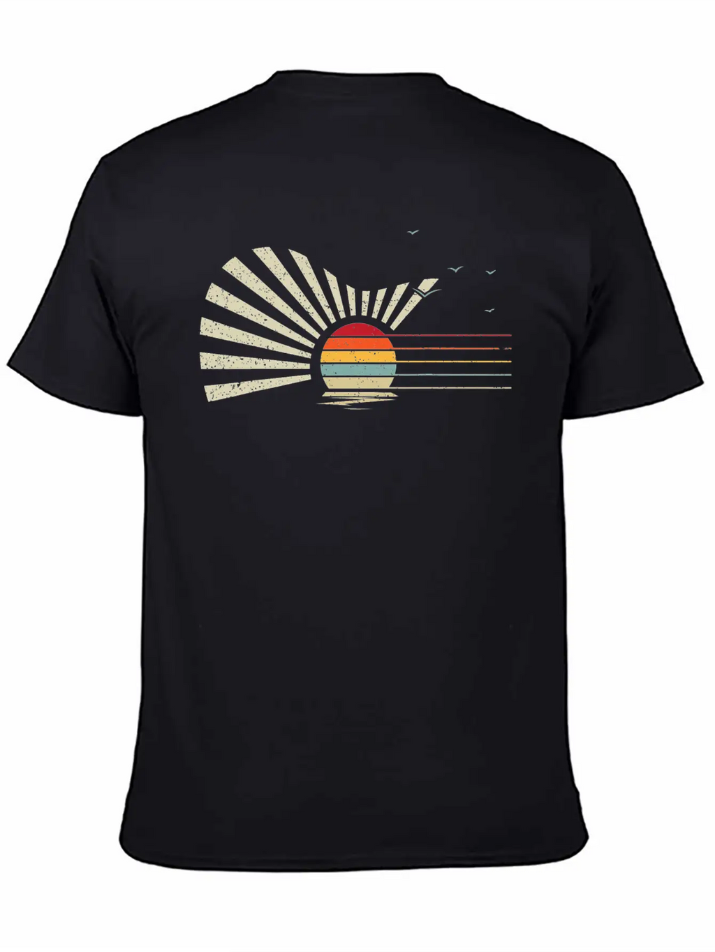 Retro Sunset Acoustic Guitar Nature Birds Sea Breathable Graphic T-Shirt – Perfect For Casual Days