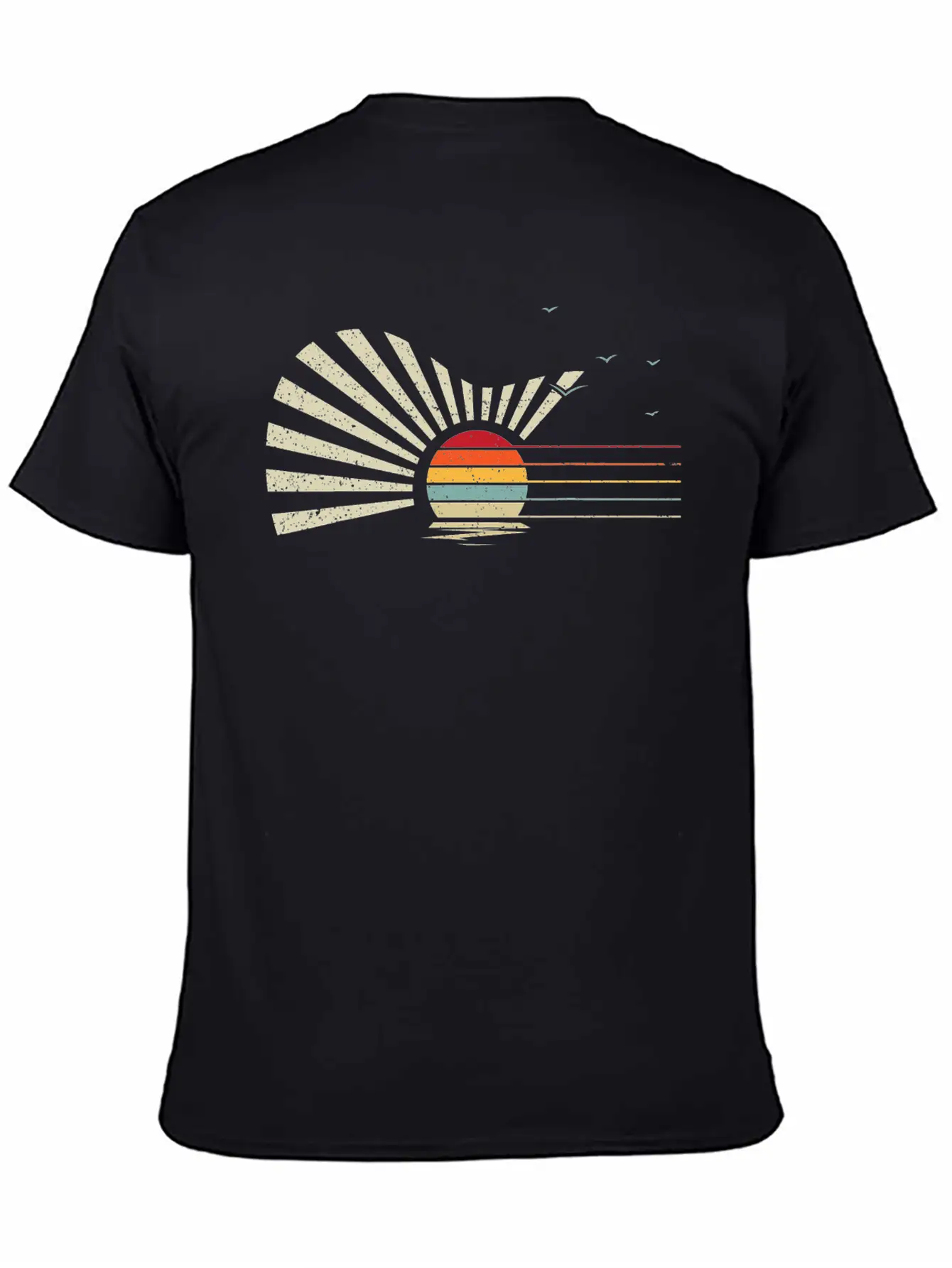 Retro Sunset Acoustic Guitar Nature Birds Sea Breathable Graphic T-Shirt – Perfect For Casual Days