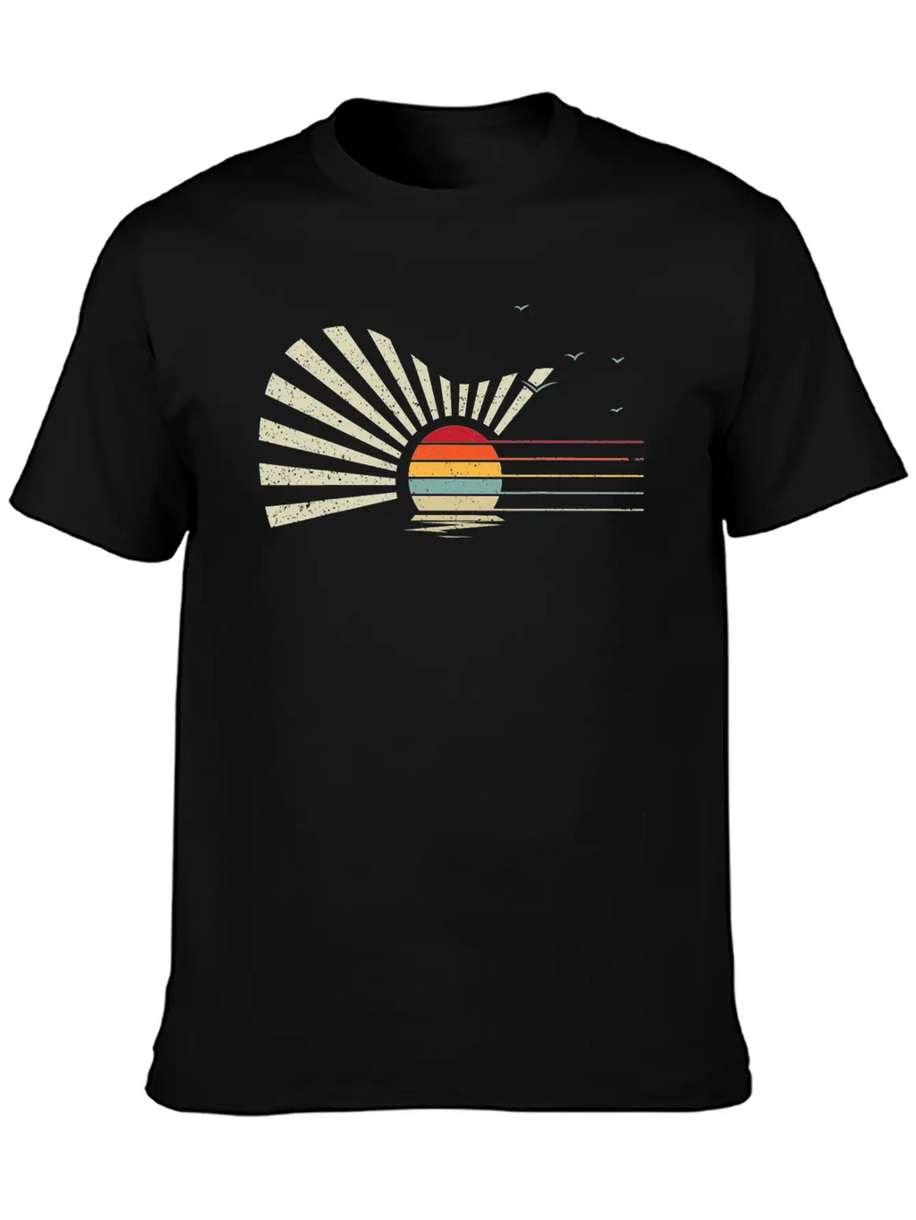 Retro Sunset Acoustic Guitar Nature Birds Sea Breathable Graphic T-Shirt – Perfect For Casual Days