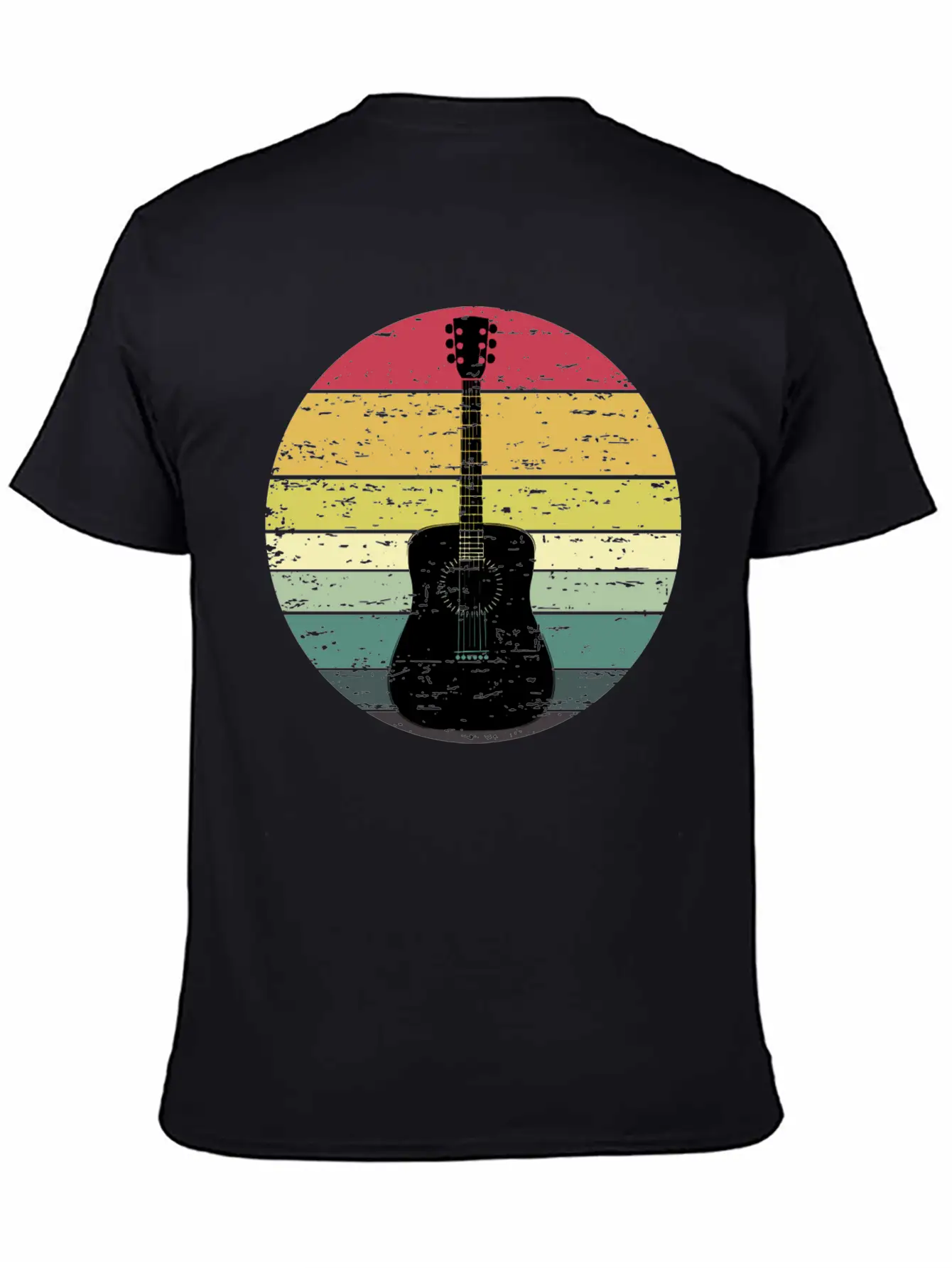 Retro Sunset Guitar Distressed Retro Rainbow Breathable Soft Cotton T-Shirt – Timeless Casual Look