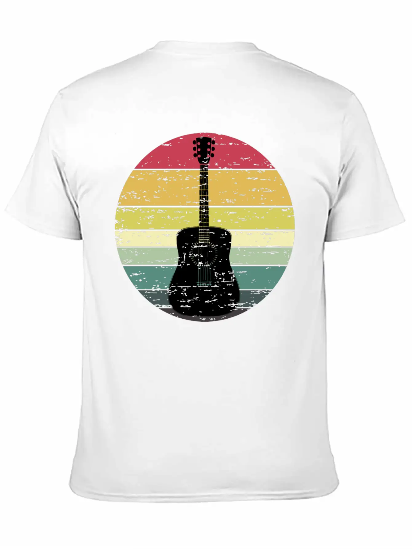 Retro Sunset Guitar Distressed Retro Rainbow Breathable Soft Cotton T-Shirt – Timeless Casual Look