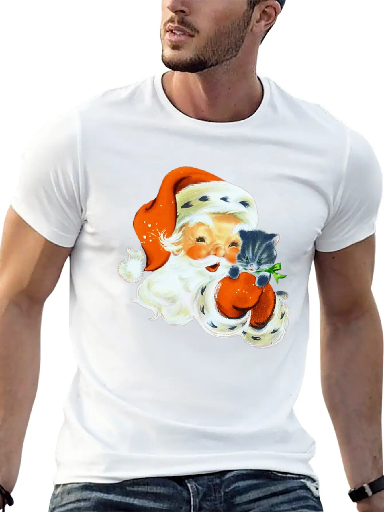 Retro Vintage Pink Santa Claus Christmas Breathable Graphic T-Shirt – Perfect For Casual Days