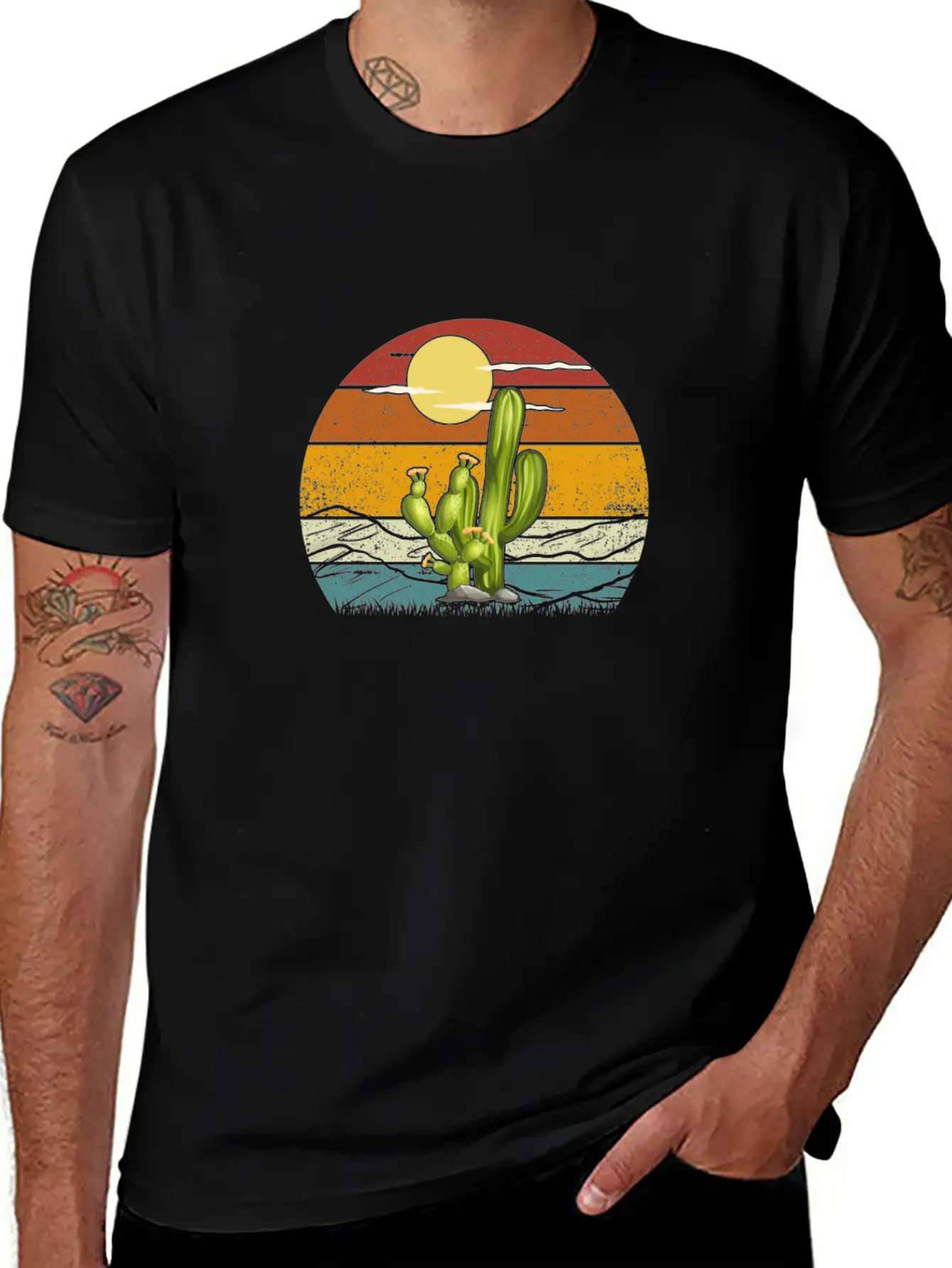 Retro Vintage Saguaro Cactus Cactus Sunset Desert Relaxed Everyday Tee – Lightweight And Durable Cotton