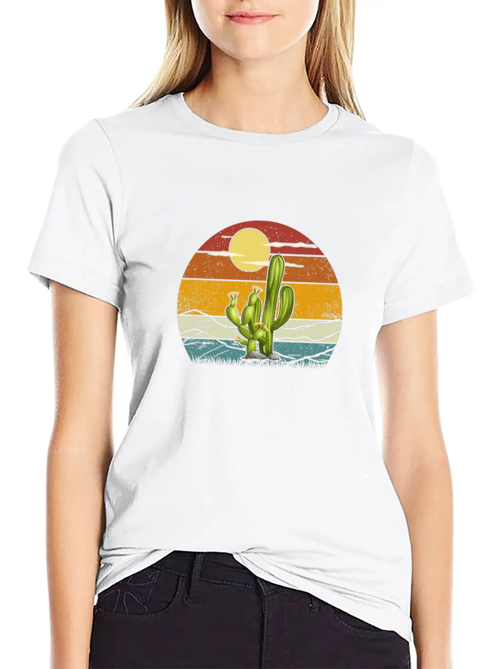 Retro Vintage Saguaro Cactus Cactus Sunset Desert Relaxed Everyday Tee – Lightweight And Durable Cotton