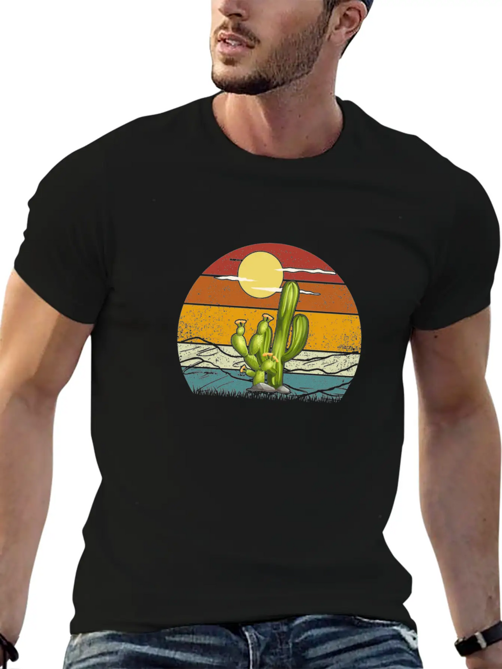 Retro Vintage Saguaro Cactus Cactus Sunset Desert Relaxed Everyday Tee – Lightweight And Durable Cotton