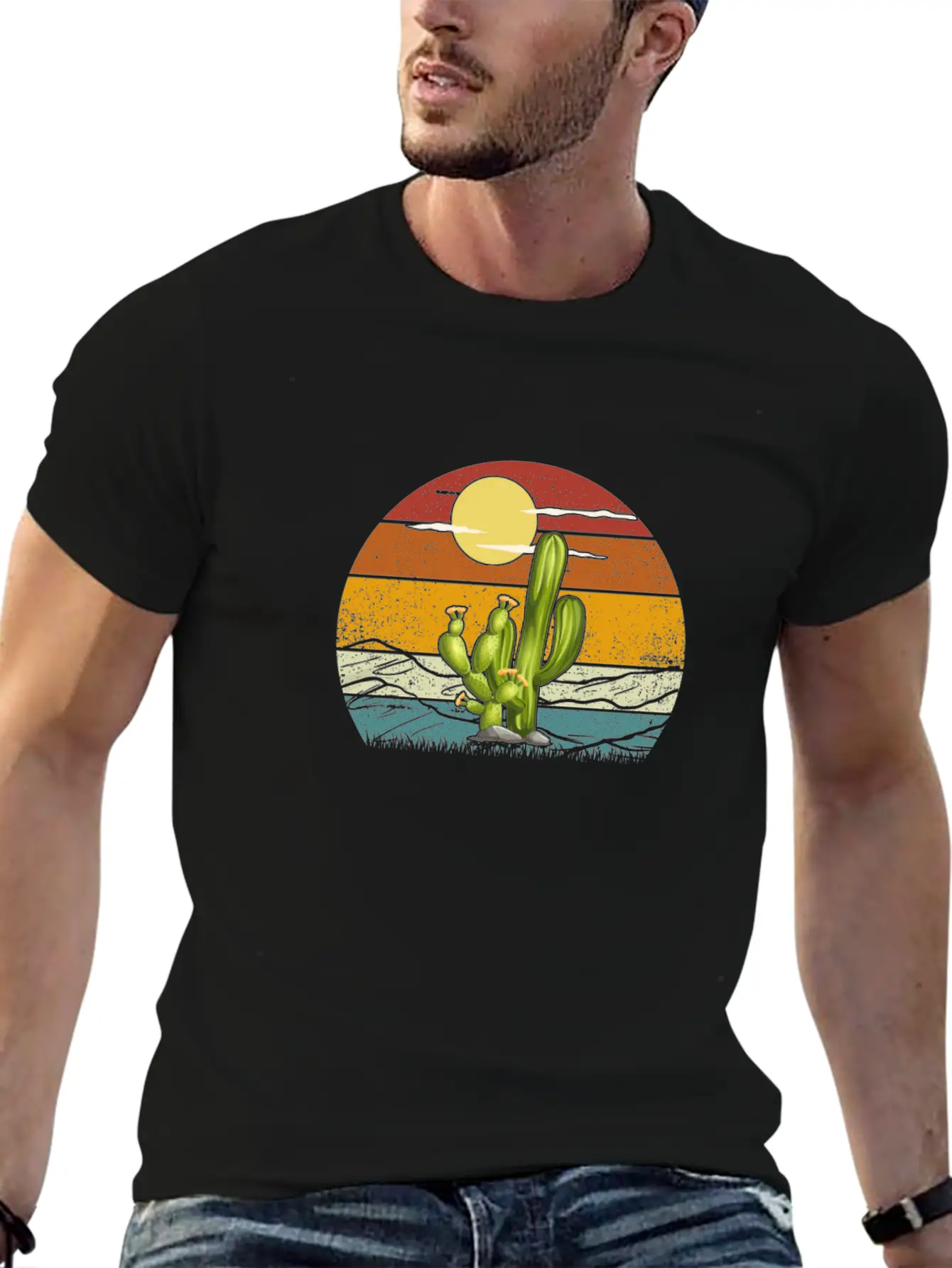 Retro Vintage Saguaro Cactus Cactus Sunset Desert Relaxed Everyday Tee – Lightweight And Durable Cotton