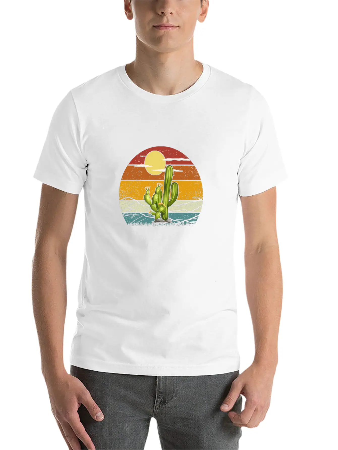 Retro Vintage Saguaro Cactus Cactus Sunset Desert Relaxed Everyday Tee – Lightweight And Durable Cotton
