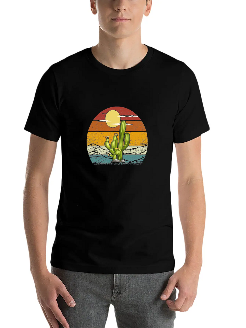 Retro Vintage Saguaro Cactus Cactus Sunset Desert Relaxed Everyday Tee – Lightweight And Durable Cotton