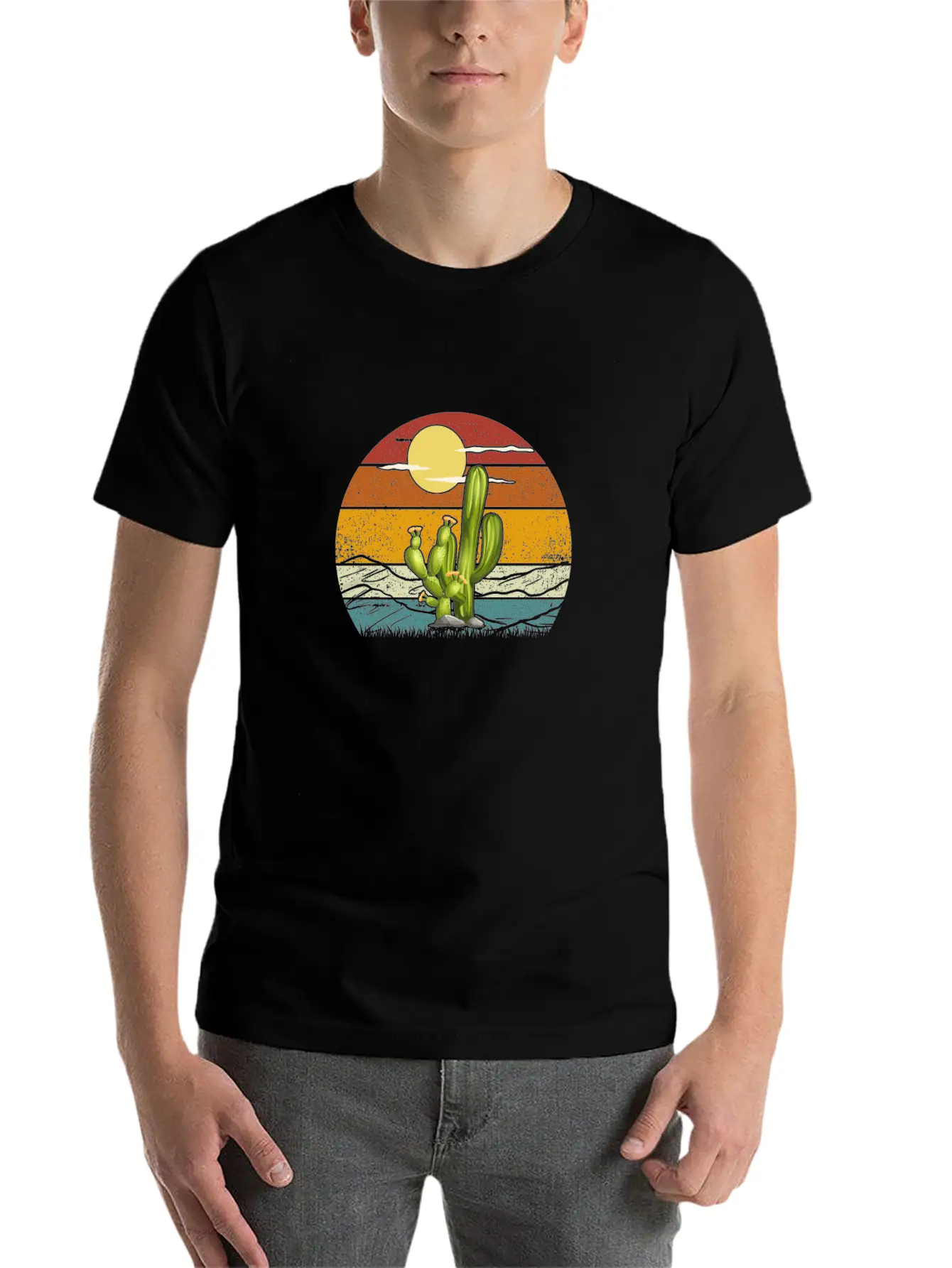 Retro Vintage Saguaro Cactus Cactus Sunset Desert Relaxed Everyday Tee – Lightweight And Durable Cotton
