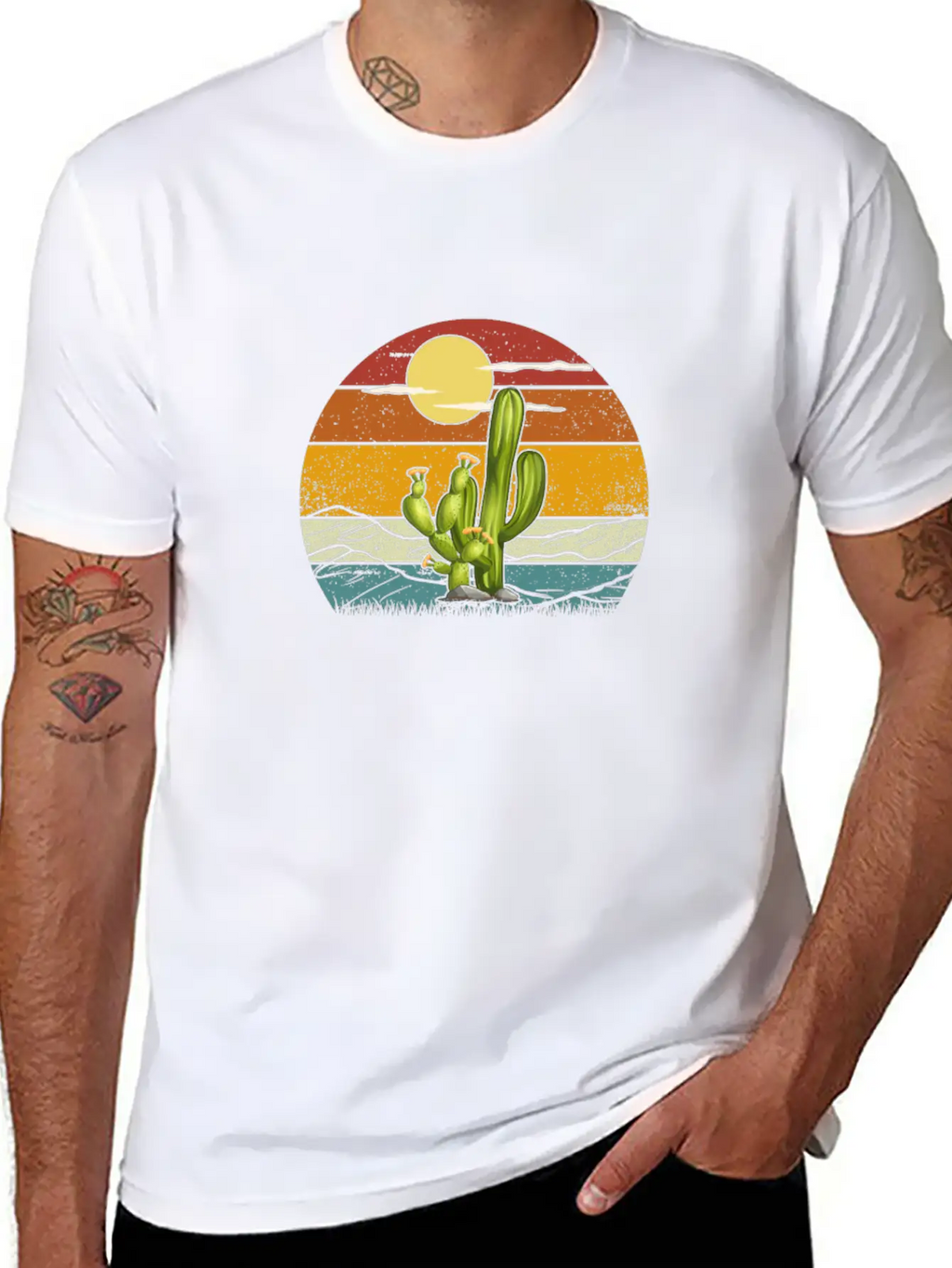 Retro Vintage Saguaro Cactus Cactus Sunset Desert Relaxed Everyday Tee – Lightweight And Durable Cotton