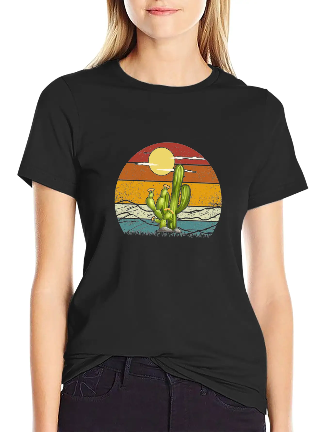 Retro Vintage Saguaro Cactus Cactus Sunset Desert Relaxed Everyday Tee – Lightweight And Durable Cotton