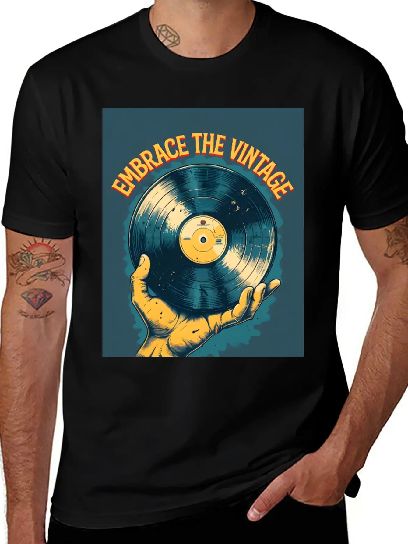 Retro Vinyl Record Held Timeless Short Sleeve Tee – Comfy And Minimalist Design
