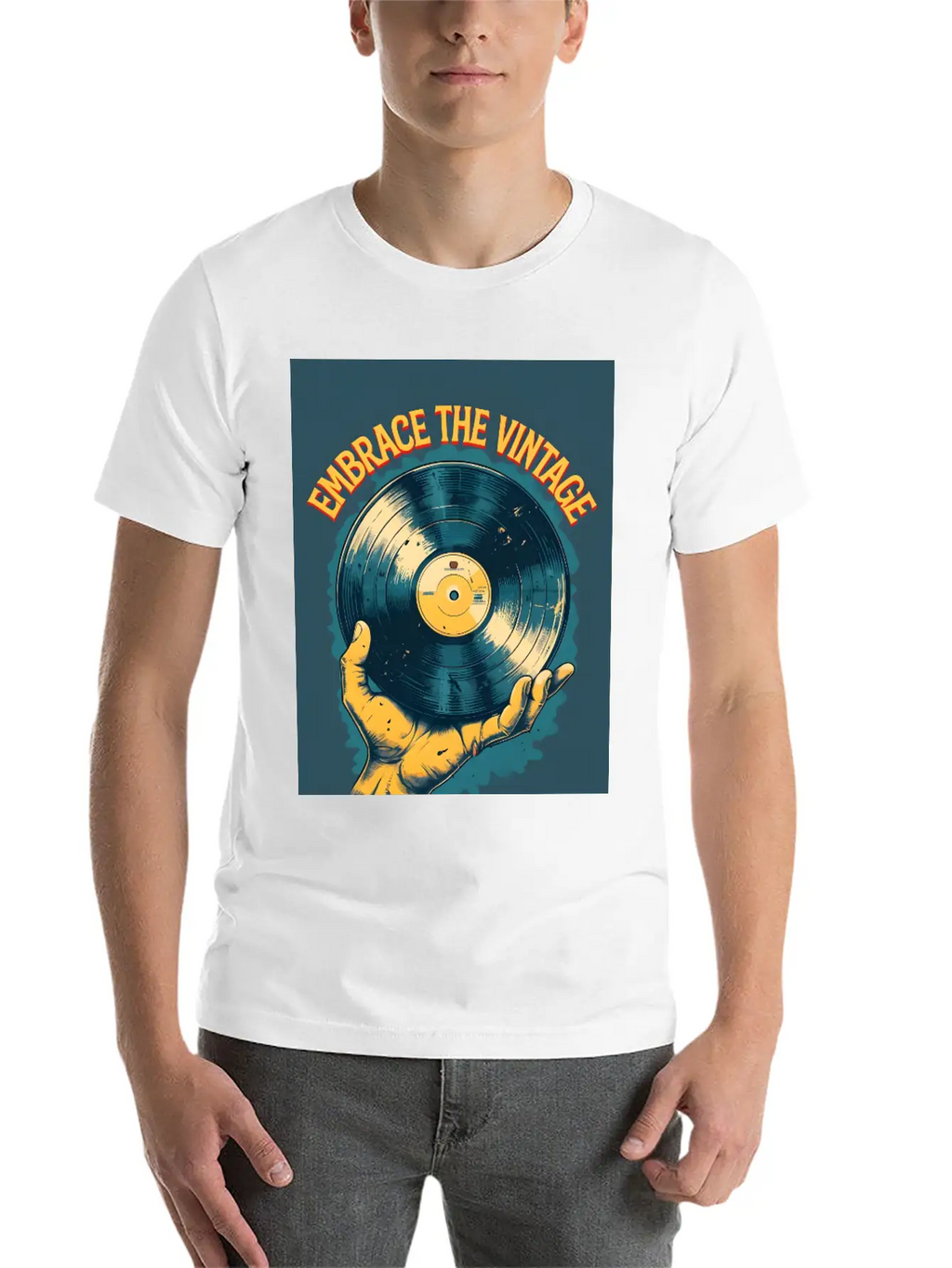 Retro Vinyl Record Held Timeless Short Sleeve Tee – Comfy And Minimalist Design