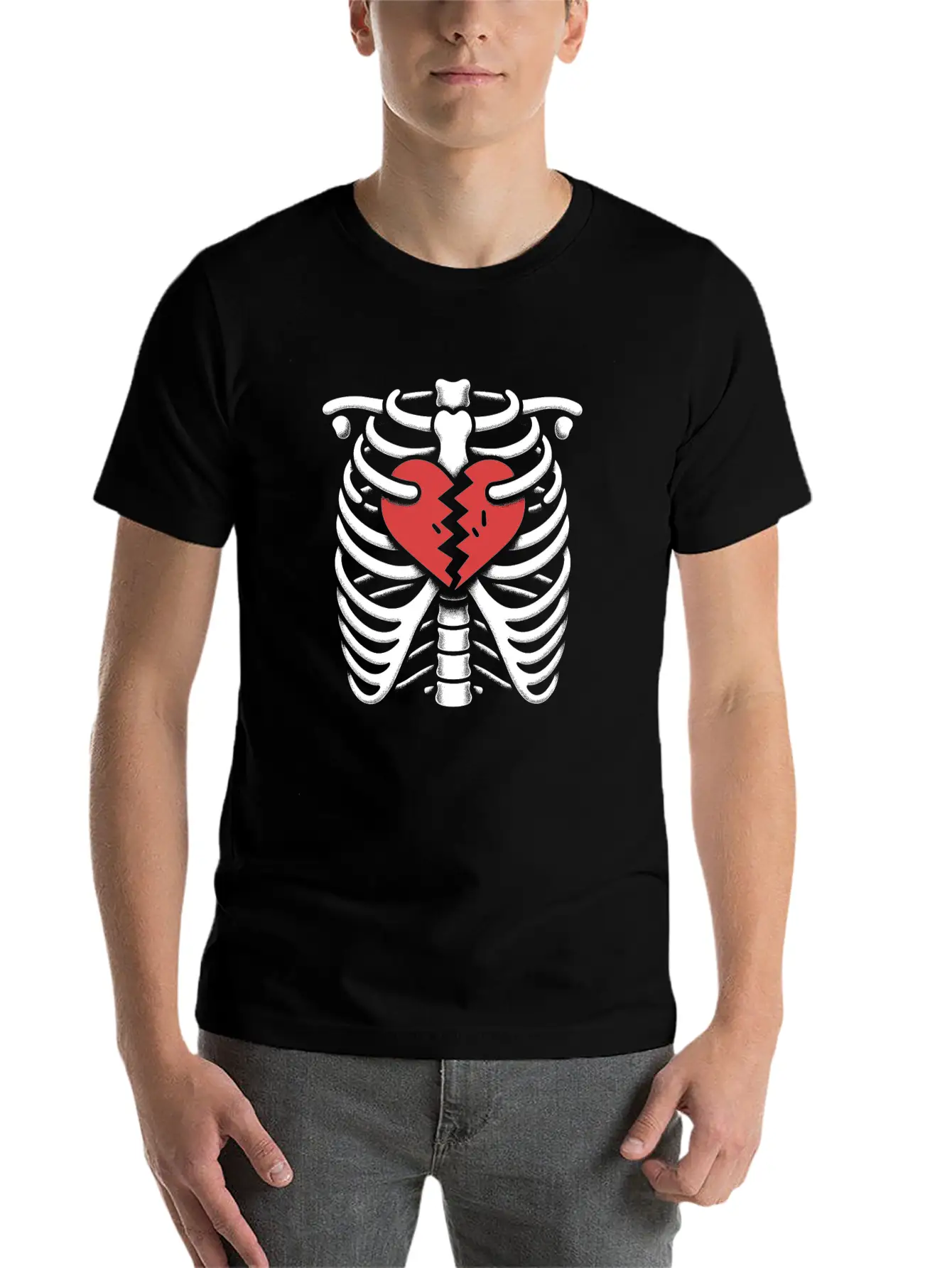 Rib Cage With Broken Heart Horror Design Basic Graphic T-Shirt – Daily Comfort In Soft Cotton