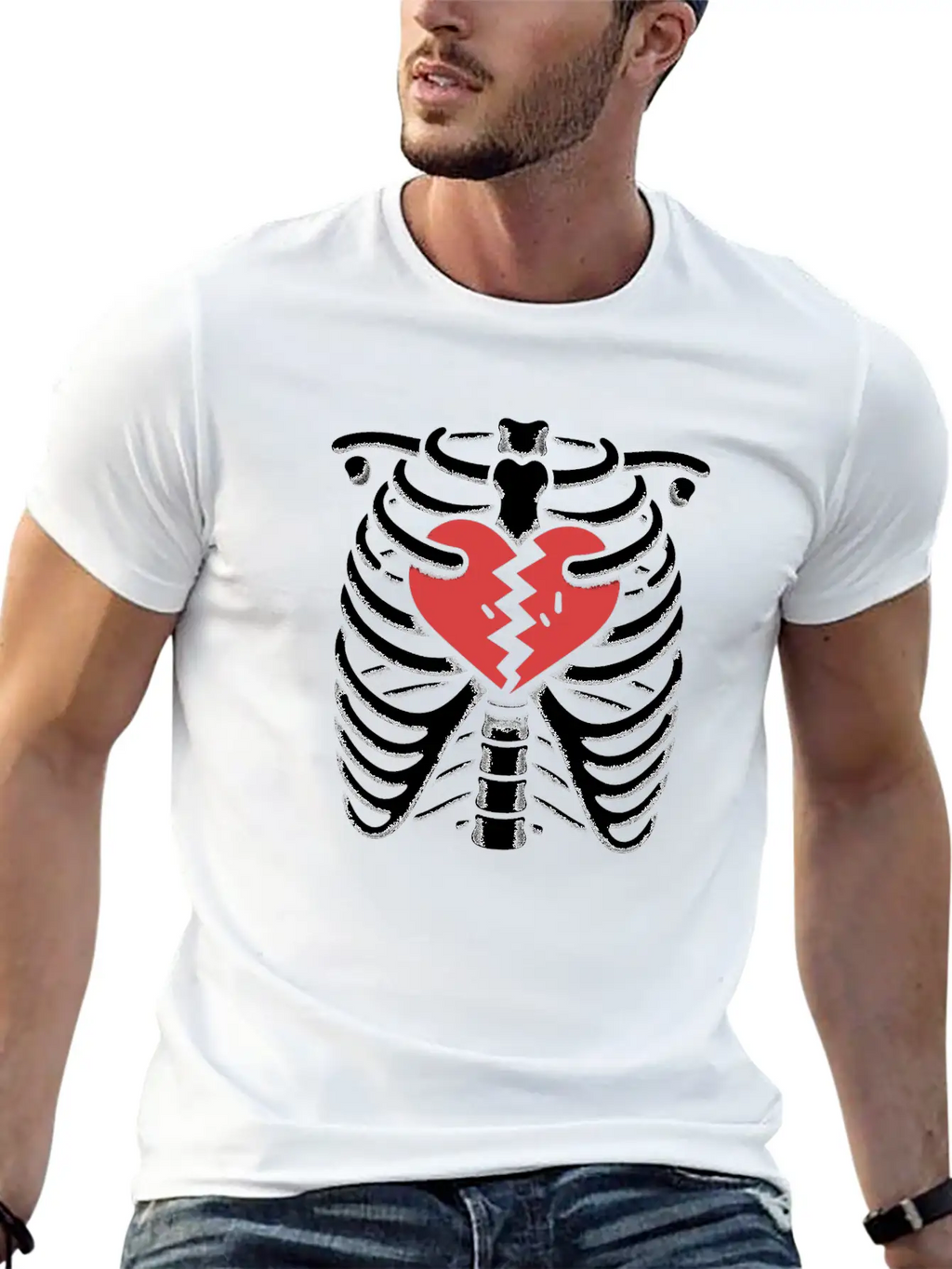 Rib Cage With Broken Heart Horror Design Basic Graphic T-Shirt – Daily Comfort In Soft Cotton