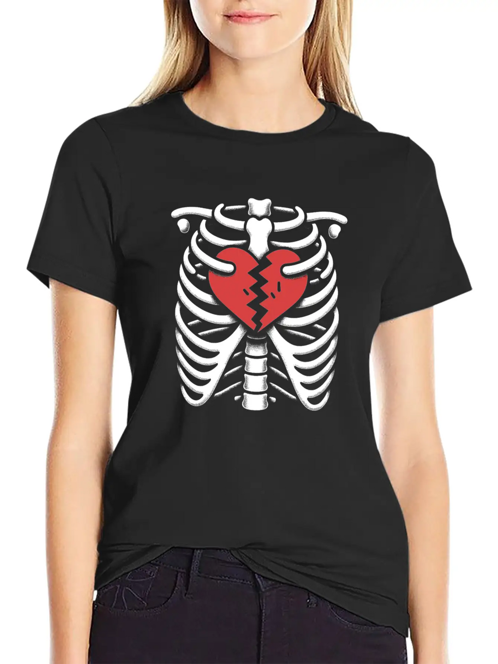 Rib Cage With Broken Heart Horror Design Basic Graphic T-Shirt – Daily Comfort In Soft Cotton