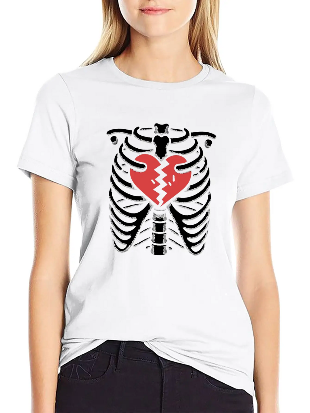 Rib Cage With Broken Heart Horror Design Basic Graphic T-Shirt – Daily Comfort In Soft Cotton