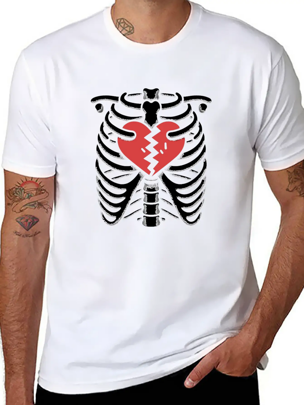 Rib Cage With Broken Heart Horror Design Basic Graphic T-Shirt – Daily Comfort In Soft Cotton
