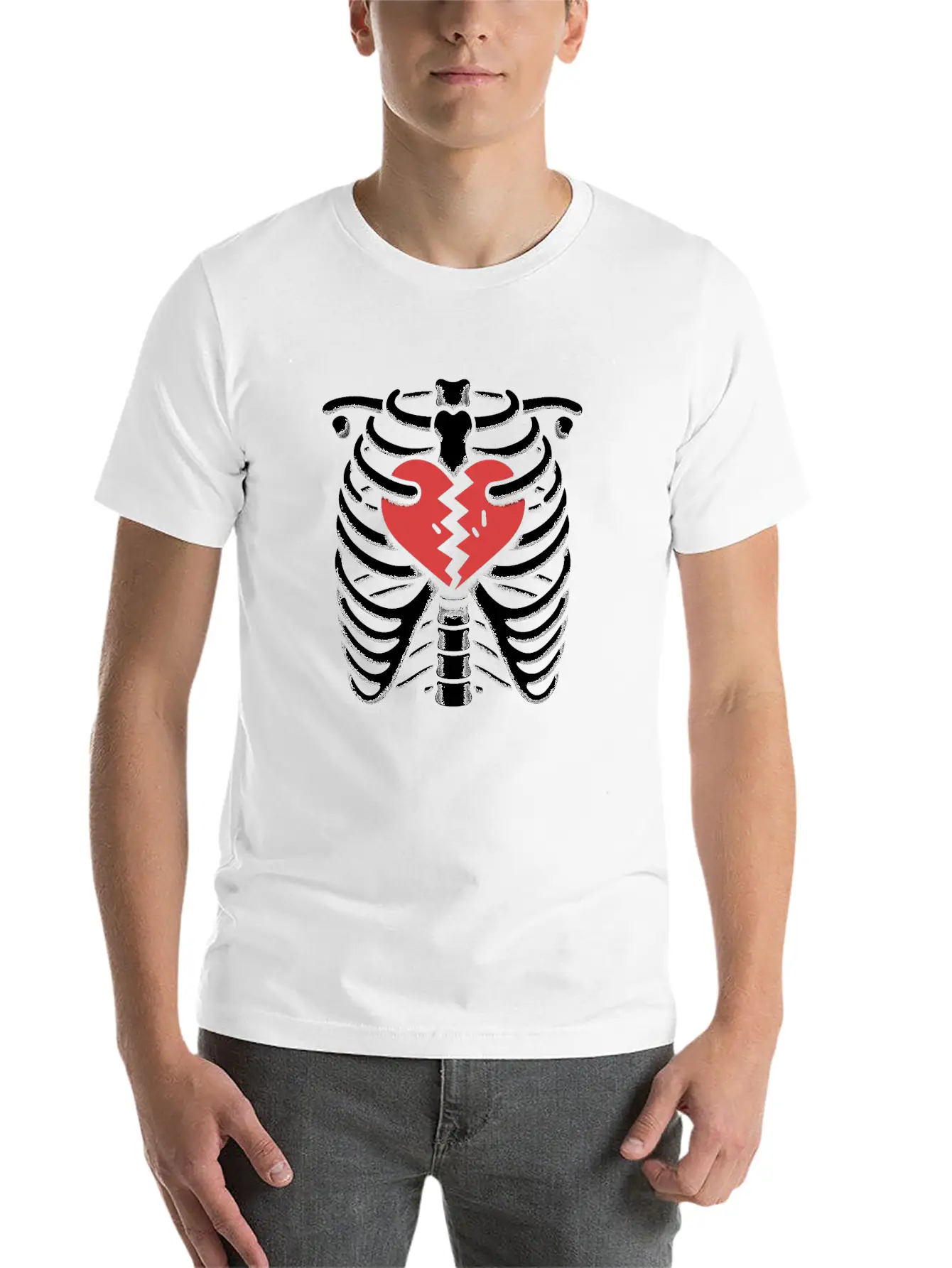 Rib Cage With Broken Heart Horror Design Basic Graphic T-Shirt – Daily Comfort In Soft Cotton