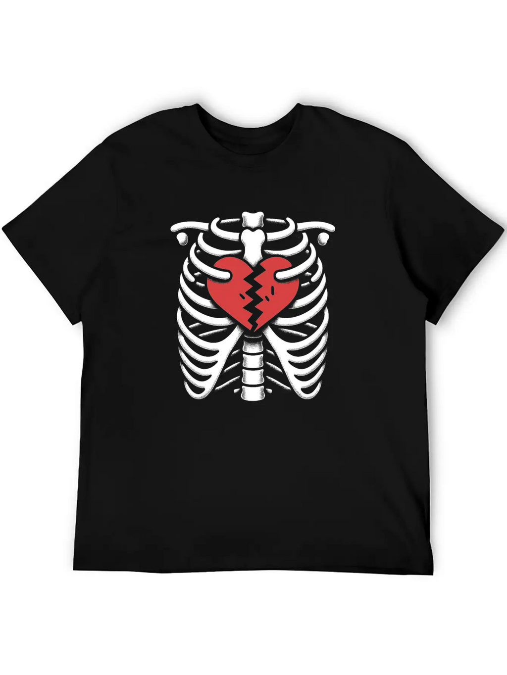 Rib Cage With Broken Heart Horror Design Basic Graphic T-Shirt – Daily Comfort In Soft Cotton