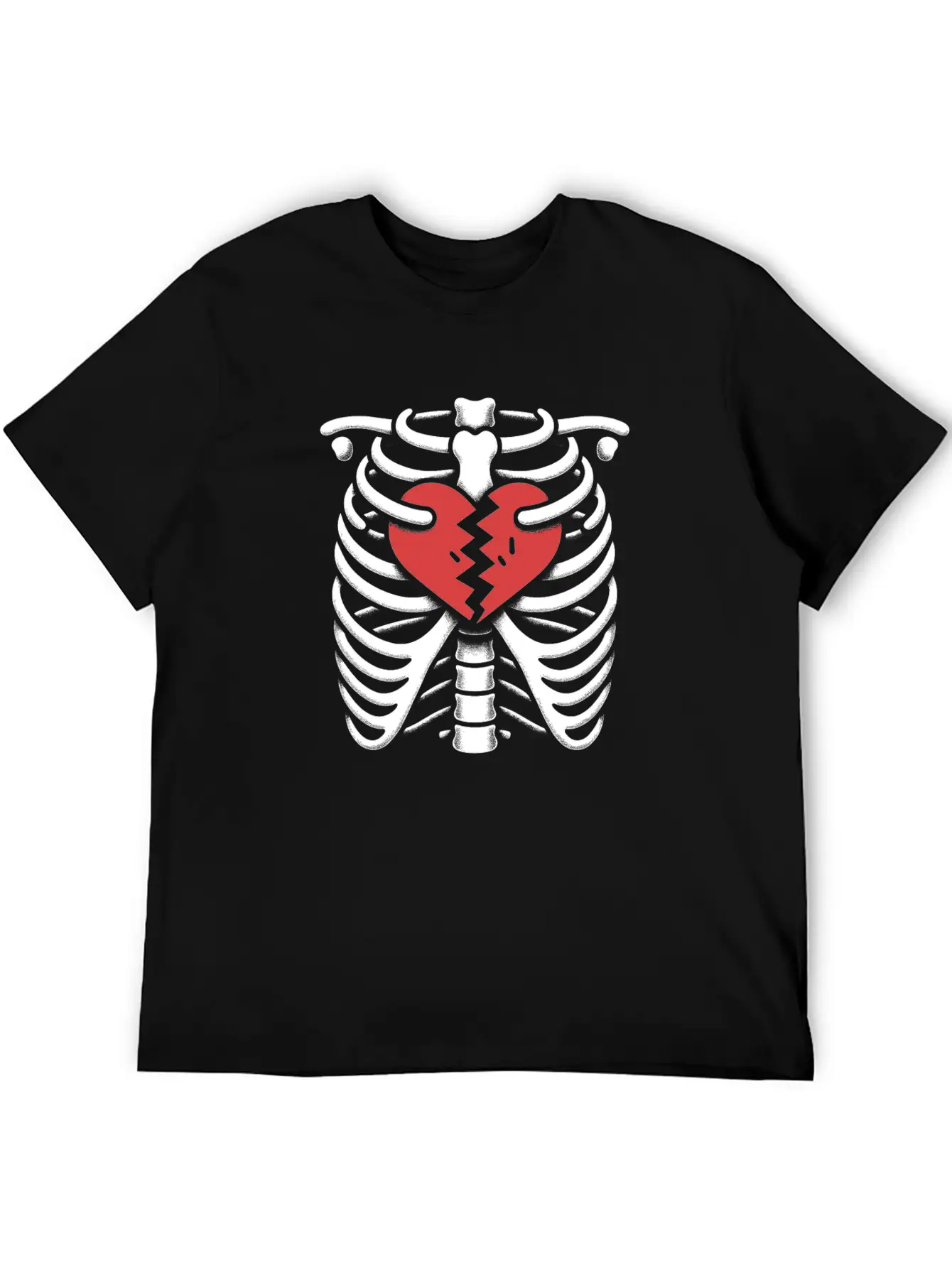 Rib Cage With Broken Heart Horror Design Basic Graphic T-Shirt – Daily Comfort In Soft Cotton
