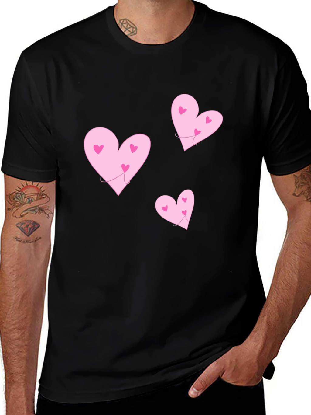 Hearts T-Shirt - Black Crew Neck