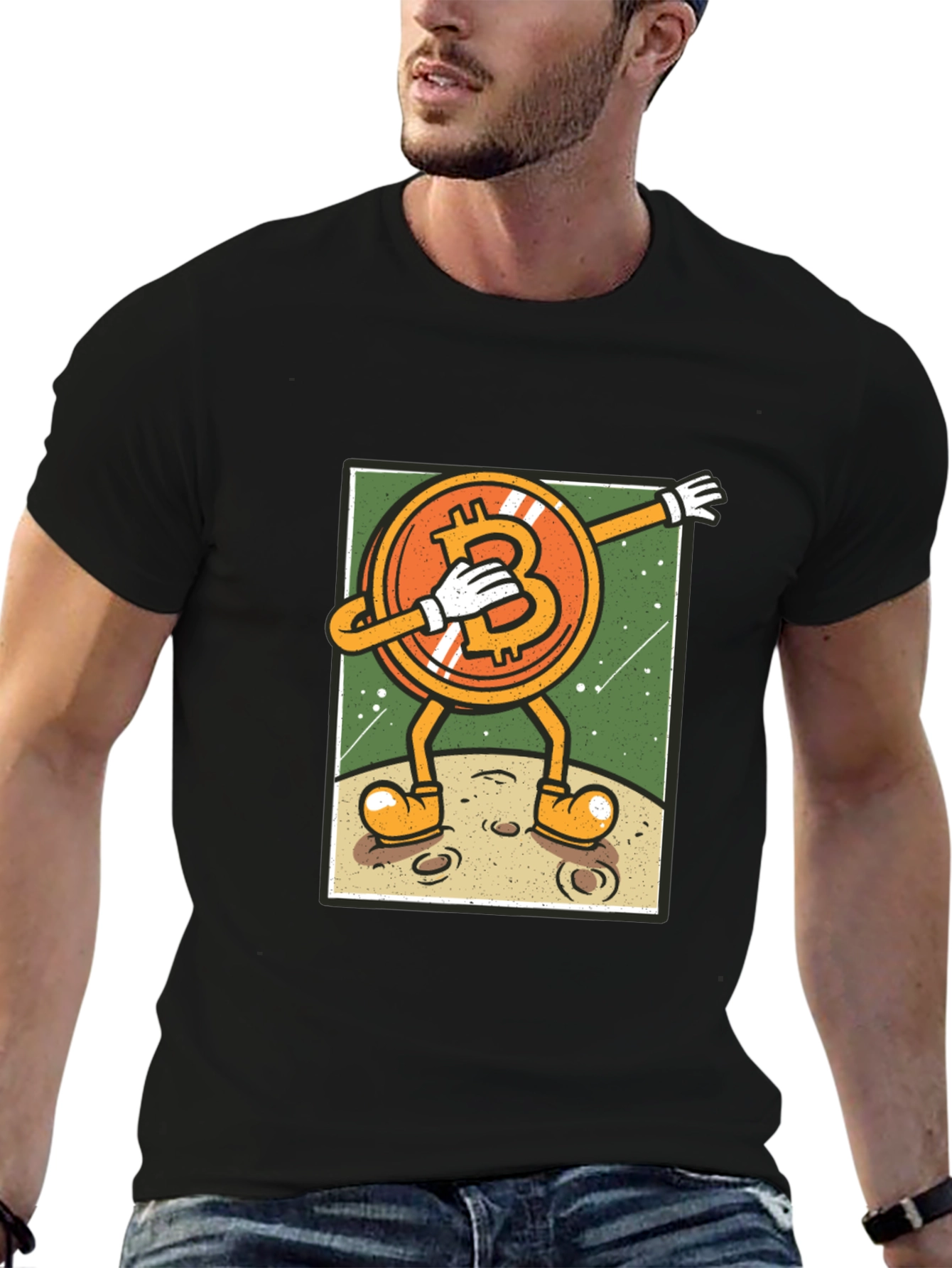 Bitcoin Dabbing to the Moon Graphic Tee