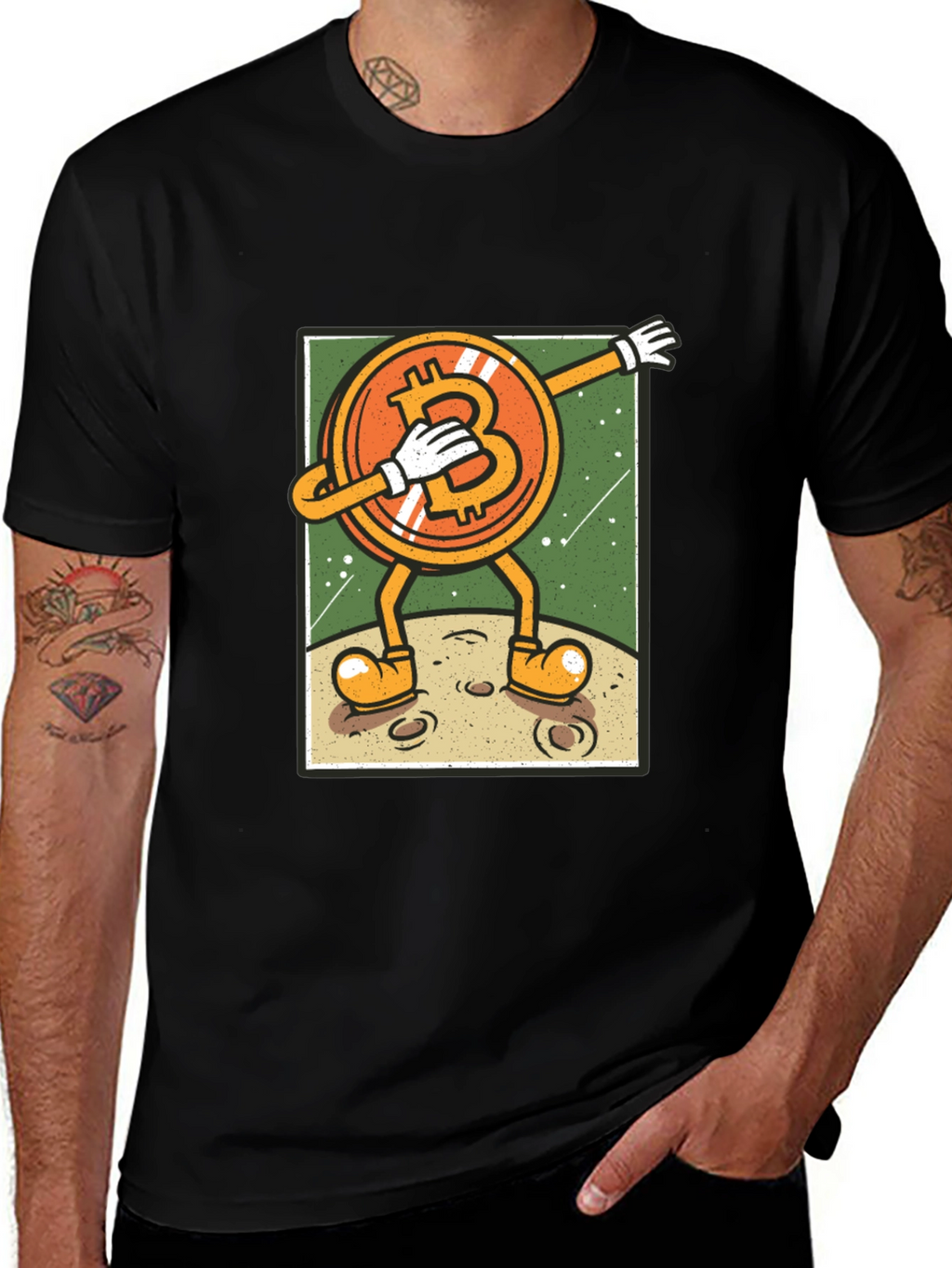 Bitcoin Dabbing to the Moon Graphic Tee
