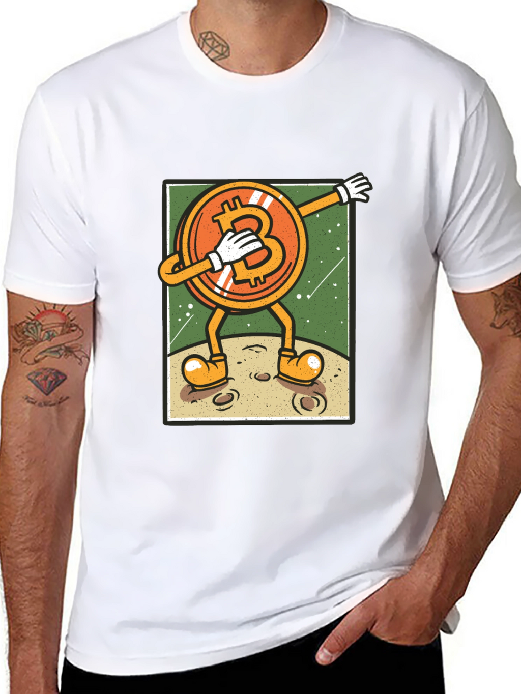 Bitcoin Dabbing to the Moon Graphic Tee